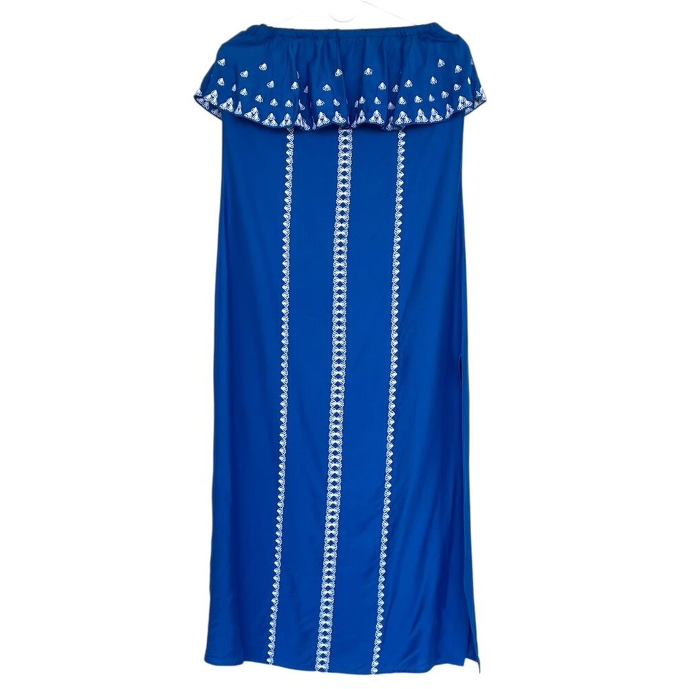 NWT Vineyard Vines Embroidered Strapless Silk Blend Maxi Dress Sz 00 Blue Beach